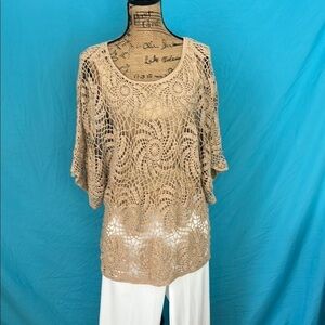 Denim 24/7 Cream and Gold Lace Tunic with Bell Sleeves